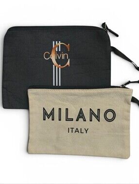 Set of 2 Cosmetic Pouches Milano Italy & C Calvin Black Beige Zipper Bags
